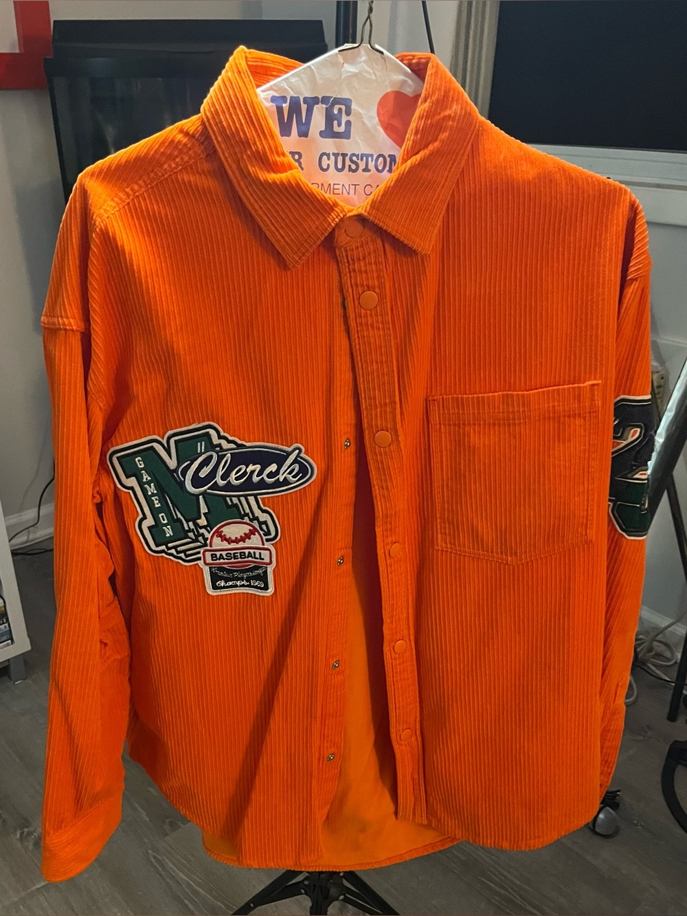 H&M Orange Corduroy Patch Button-Front Shirt